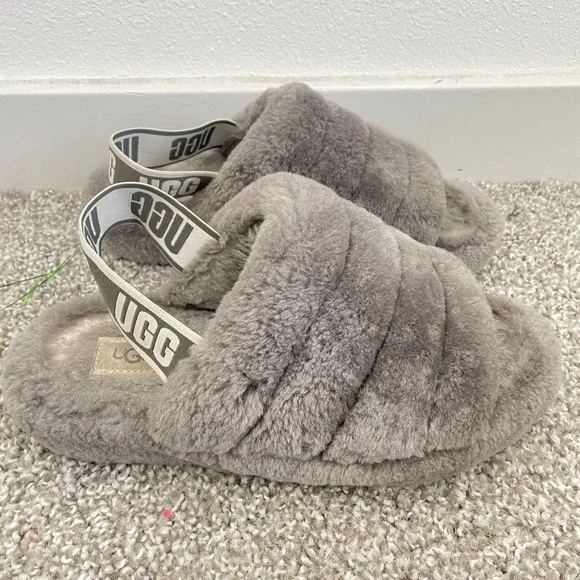 Ugg Fluff Yeah Slide Sandal Slipper Women 7 Gray Slingback Cozy Lounge Casual - Picture 1 of 7